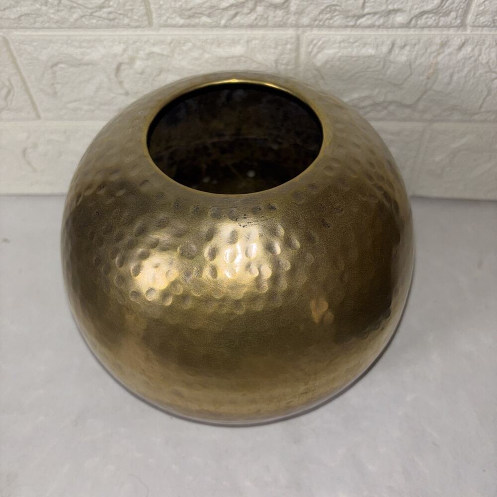 Hammered Brass Sphere Vase • MCM Modernist • 7" Tall × 8" Wide • Vintage